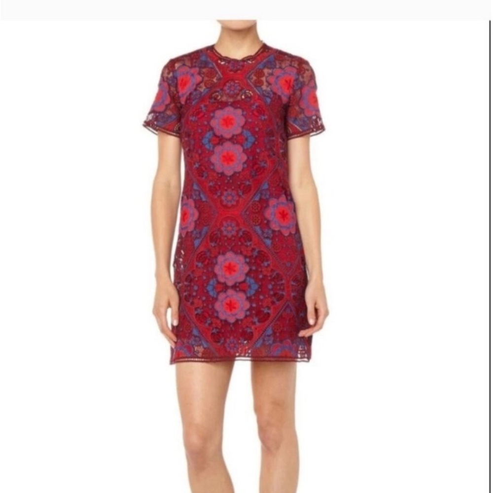 Minuet women’s lace mini dress Burgundy Red Floral Size L Party Cocktail